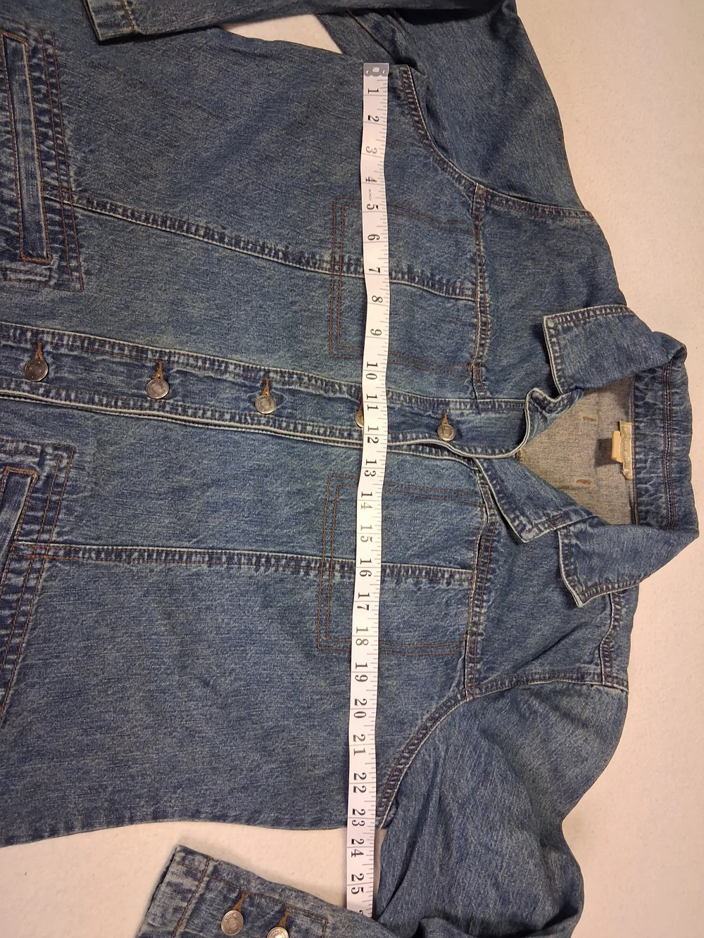 Women's Blue Denim Button-Front Jacket with Patch Pockets - Picture 9 of 13